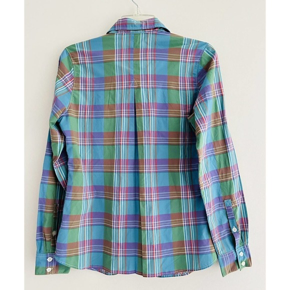 Patagonia | Women's Blue Roll Tab Sleeves Stripe Button Front Plaid Shirt - Picture 2 of 10